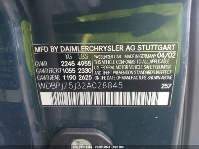 2002 MERCEDES-BENZ CL-CLASS WDBPJ75J32A028845 Photo 8