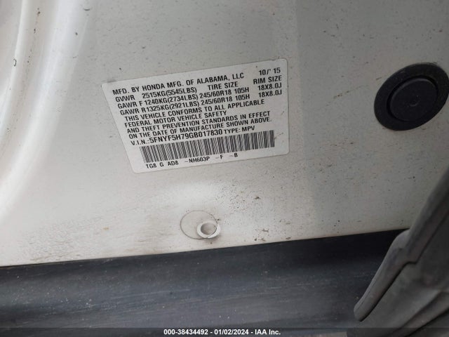 Honda Pilot Ex-l 2016 5FNYF5H79GB017830 Image 9