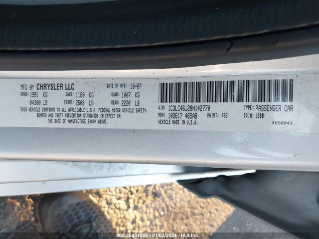 2008 CHRYSLER SEBRING LX VIN: 1C3LC46J28N142770