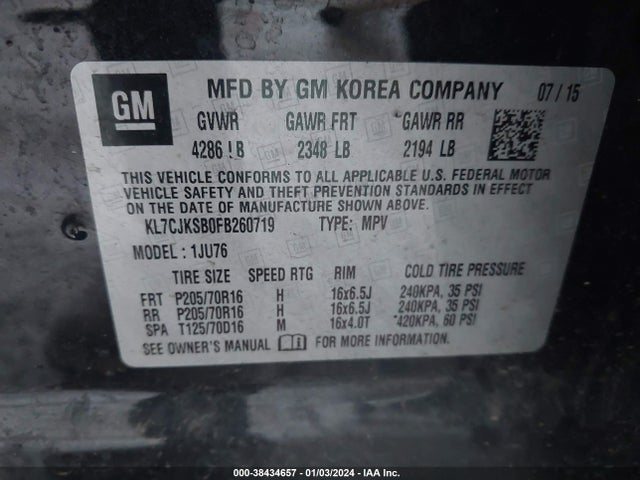 Chevrolet Trax 1ls 2015 KL7CJKSB0FB260719 Image 9