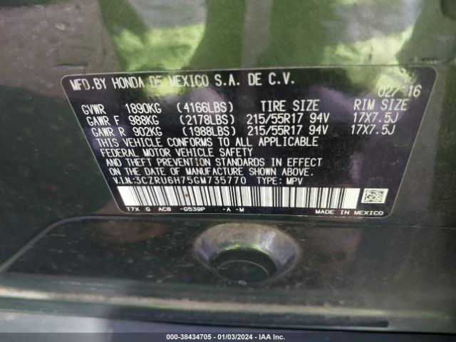 3CZRU6H75GM735770 Honda Hr-v Ex-l