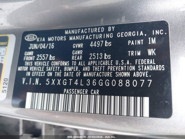 KIA Optima Lx 2016 5XXGT4L36GG088077 Image 9