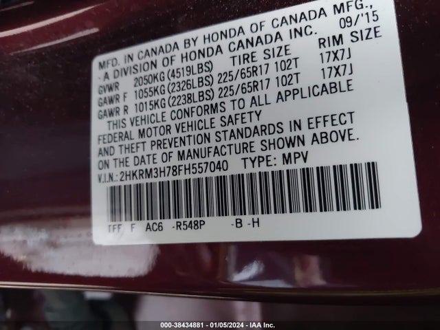 Honda Cr-v Ex-l 2015 2HKRM3H78FH557040 Image 9