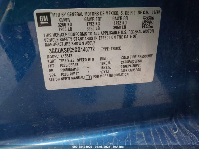 Chevrolet Silverado 1500 1lz 2016 3GCUKSEC5GG140772 Image 9