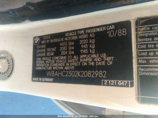1989 BMW 525 WBAHC2302K2082982 Photo 8