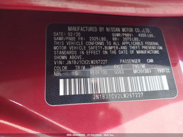 JN1BJ1CV2LW267227 Nissan Rogue Sport Sv Fwd Xtronic Cvt