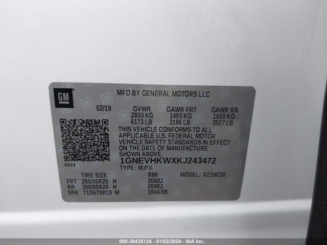 Chevrolet Traverse 3lt 2019 1GNEVHKWXKJ243472 Image 9