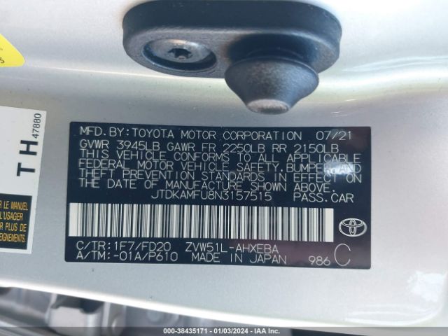 JTDKAMFU8N3157515 Toyota Prius Le