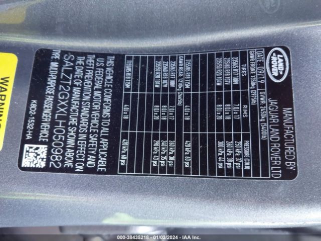 2020 LAND ROVER RANGE ROVER EVOQUE SALZT2GXXLH050982 Photo 8