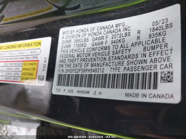 Honda Civic Sport 2023 2HGFE2F59PH549312 Image 9
