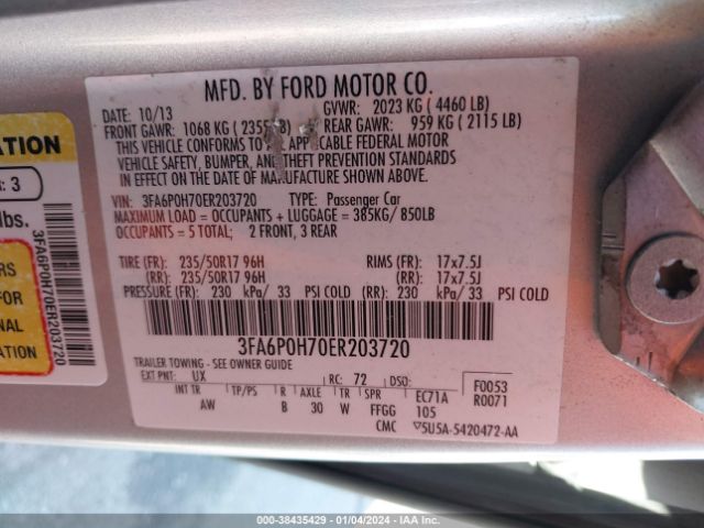 3FA6P0H70ER203720 Ford FUSION SE