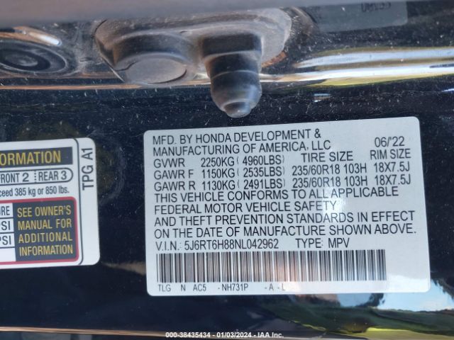 5J6RT6H88NL042962 Honda Cr-v Hybrid Ex-l