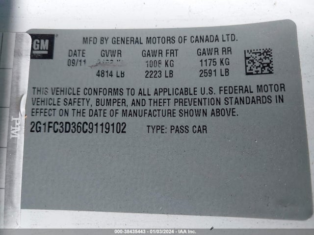 2012 CHEVROLET CAMARO 2LT VIN: 2G1FC3D36C9119102