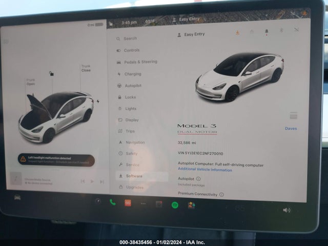 2022 TESLA MODEL 3 PERFORMANCE DUAL MOTOR ALL-WHEEL DRIVE VIN: 5YJ3E1EC2NF270010