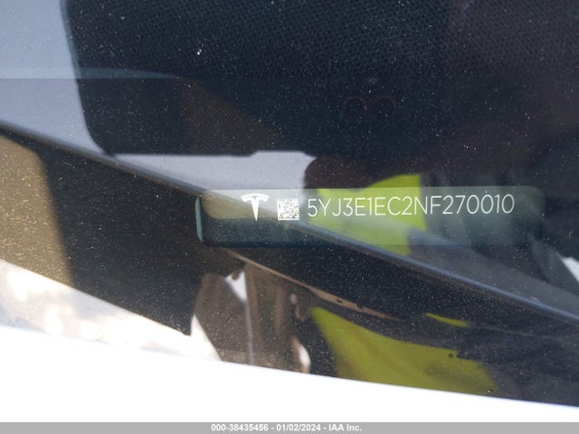 2022 TESLA MODEL 3 PERFORMANCE DUAL MOTOR ALL-WHEEL DRIVE VIN: 5YJ3E1EC2NF270010