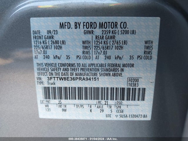 2023 FORD MAVERICK XL VIN: 3FTTW8E36PRA94151