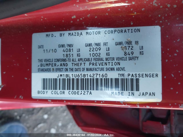 2011 MAZDA MAZDA3 S SPORT VIN: JM1BL1U65B1427160