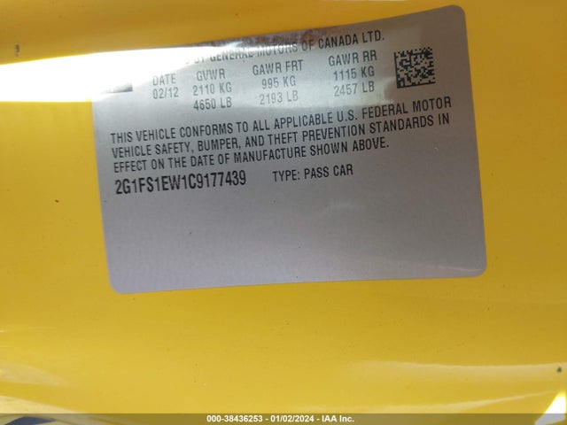 2012 CHEVROLET CAMARO 1SS VIN: 2G1FS1EW1C9177439