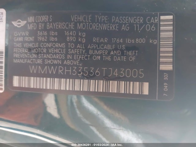 2006 MINI COOPER S WMWRH33536TJ43005 Photo 8
