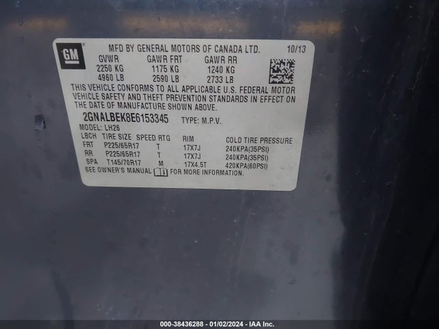 Chevrolet EQUINOX 1LT 2014 2GNALBEK8E6153345 Image 9