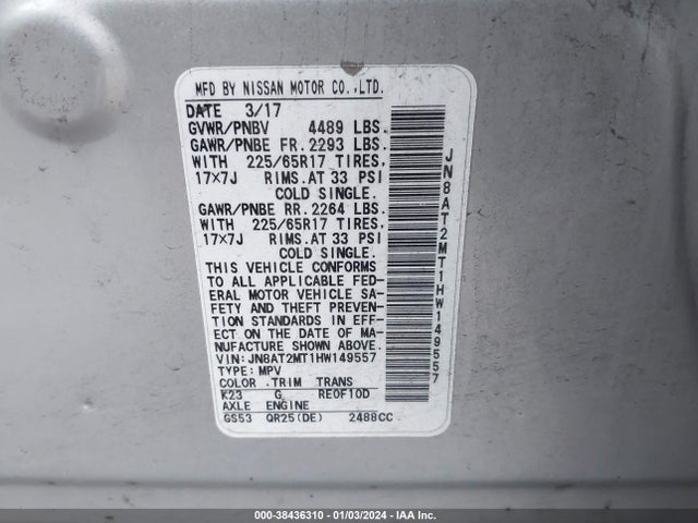 Nissan ROGUE S 2017 JN8AT2MT1HW149557 Image 9