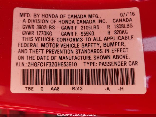 2HGFC1F32GH653610 Honda Civic Ex-t