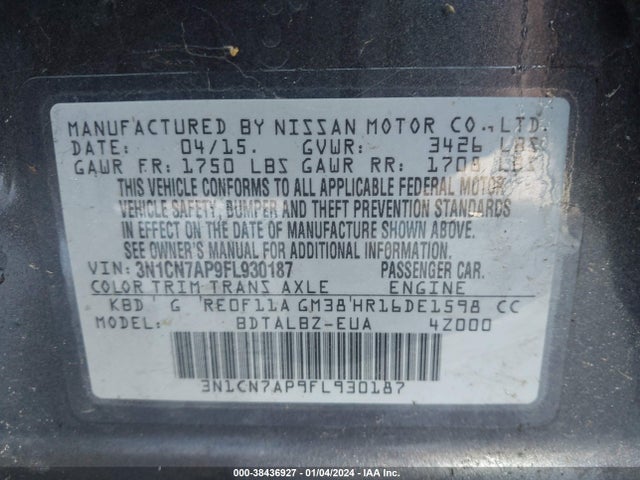 Nissan Versa 1.6 Sv 2015 3N1CN7AP9FL930187 Image 9