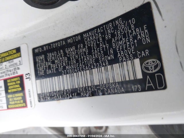 2010 TOYOTA COROLLA S VIN: 2T1BU4EE5AC423348