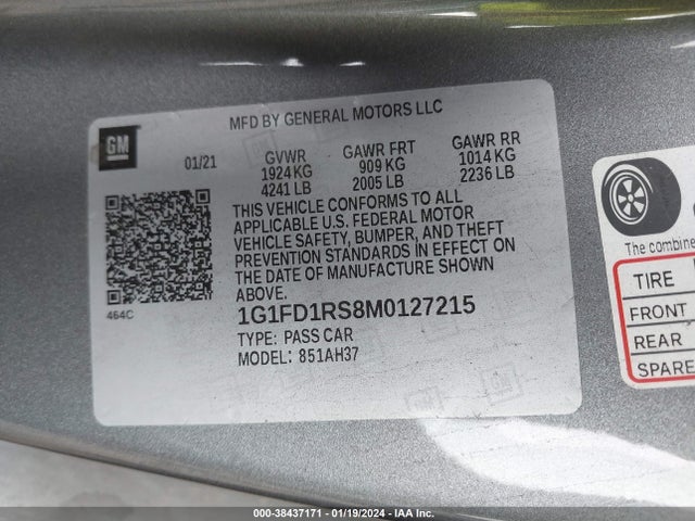 Chevrolet Camaro Rwd  2lt 2021 1G1FD1RS8M0127215 Image 9