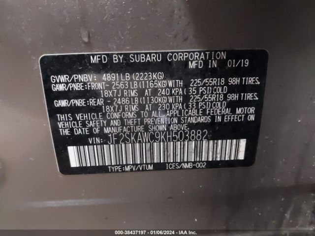 JF2SKAWC9KH503882 Subaru Forester Touring