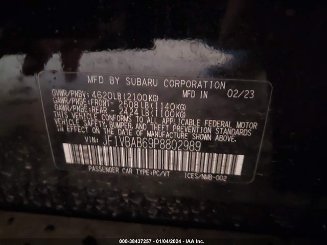 JF1VBAB69P8802989 Subaru dib