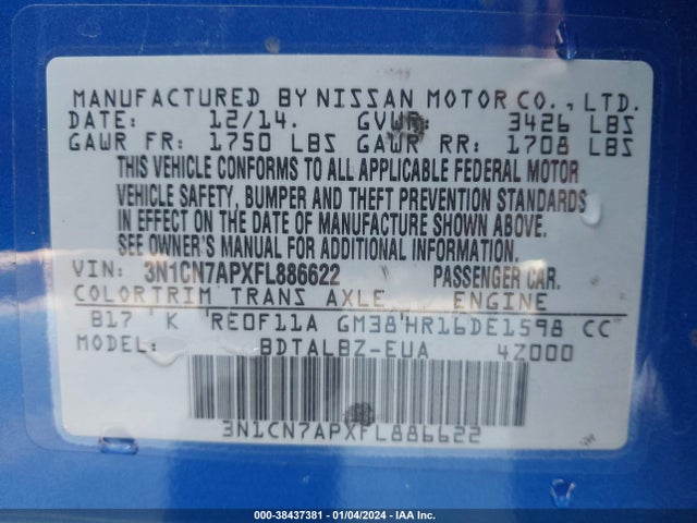 Nissan Versa 1.6 Sv 2015 3N1CN7APXFL886622 Image 9
