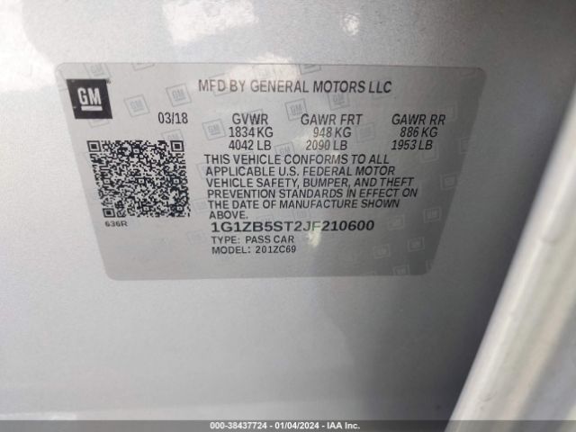 1G1ZB5ST2JF210600 Chevrolet Malibu 1ls