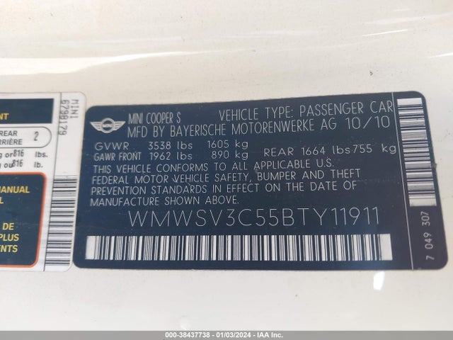 2011 MINI COOPER S WMWSV3C55BTY11911 Photo 8