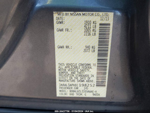 Nissan Altima 2.5 Sv 2014 1N4AL3APXEC198252 Image 9