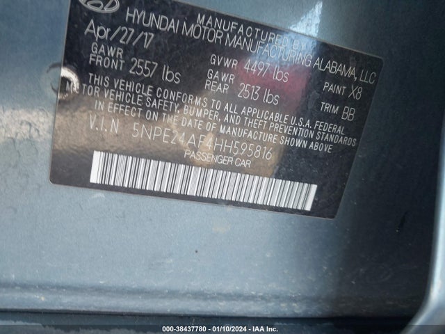 Hyundai SONATA 2017 5NPE24AF4HH595816 Image 9
