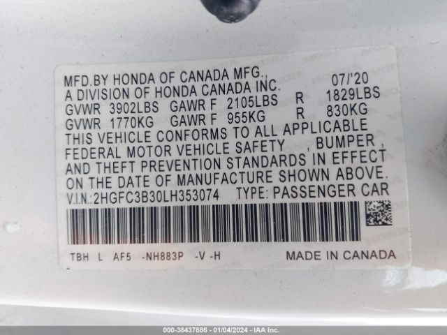 2HGFC3B30LH353074 Honda CIVIC EX