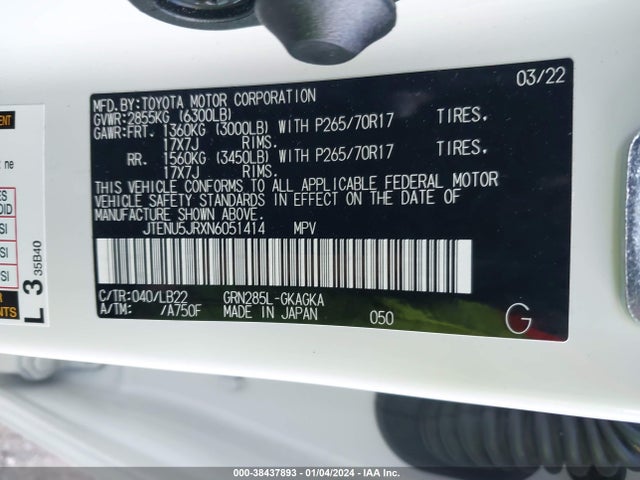 Toyota 4runner Sr5 Premium 2022 JTENU5JRXN6051414 Image 9