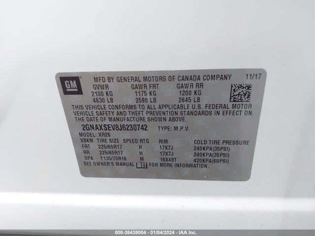 Chevrolet EQUINOX LT 2018 2GNAXSEV8J6230742 Image 9
