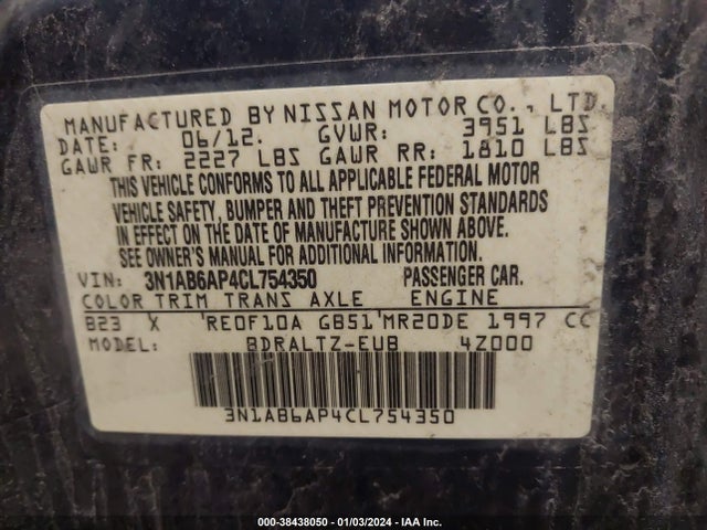 2012 NISSAN SENTRA 2.0 S VIN: 3N1AB6AP4CL754350