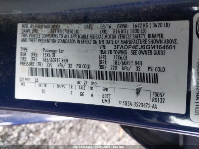 3FADP4EJ6GM164601 Ford FIESTA SE