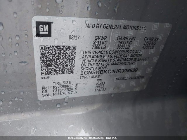 Chevrolet Tahoe Lt 2017 1GNSKBKC4HR398639 Image 9