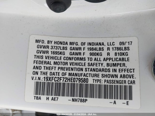 Honda CIVIC EX 2017 19XFC2F72HE079580 Image 9
