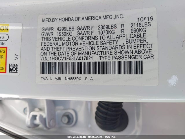 Honda Accord Ex-l 2020 1HGCV1F53LA017821 Image 9