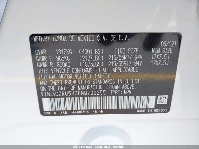 Honda Hr-v 2wd Lx 2022 3CZRU5H36NM700255 Image 9