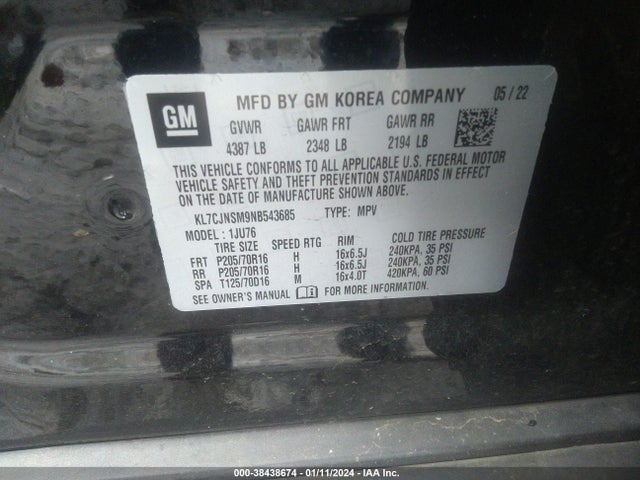 Chevrolet Trax Awd Ls 2022 KL7CJNSM9NB543685 Image 9