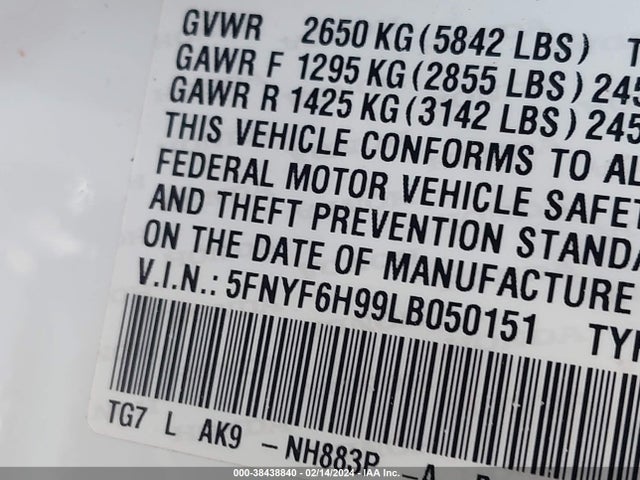 Honda Pilot Awd Touring 8 Passenger 2020 5FNYF6H99LB050151 Image 9
