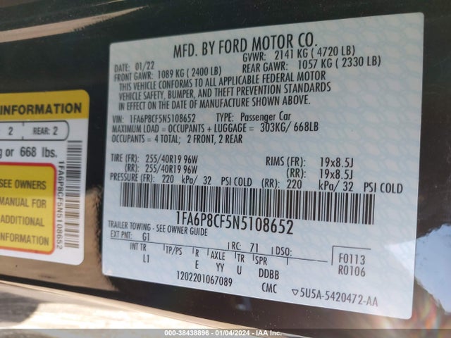 Ford Mustang Gt Premium Fastback 2022 1FA6P8CF5N5108652 Image 9