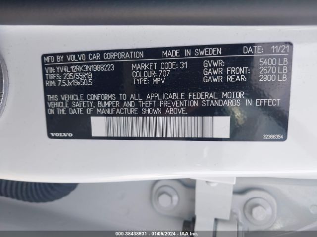 YV4L12RK3N1988223 Volvo Xc60 B5 Momentum