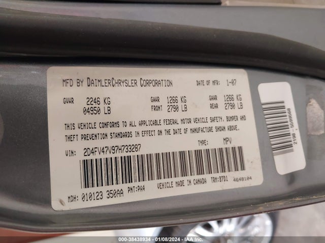 2007 DODGE MAGNUM VIN: 2D4FV47V97H733287